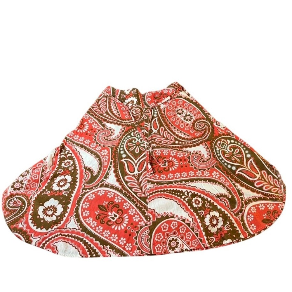 Talbots Red Brown Paisley A-Line Skirt Size 12 Side Zip Knee Length Boho Fall